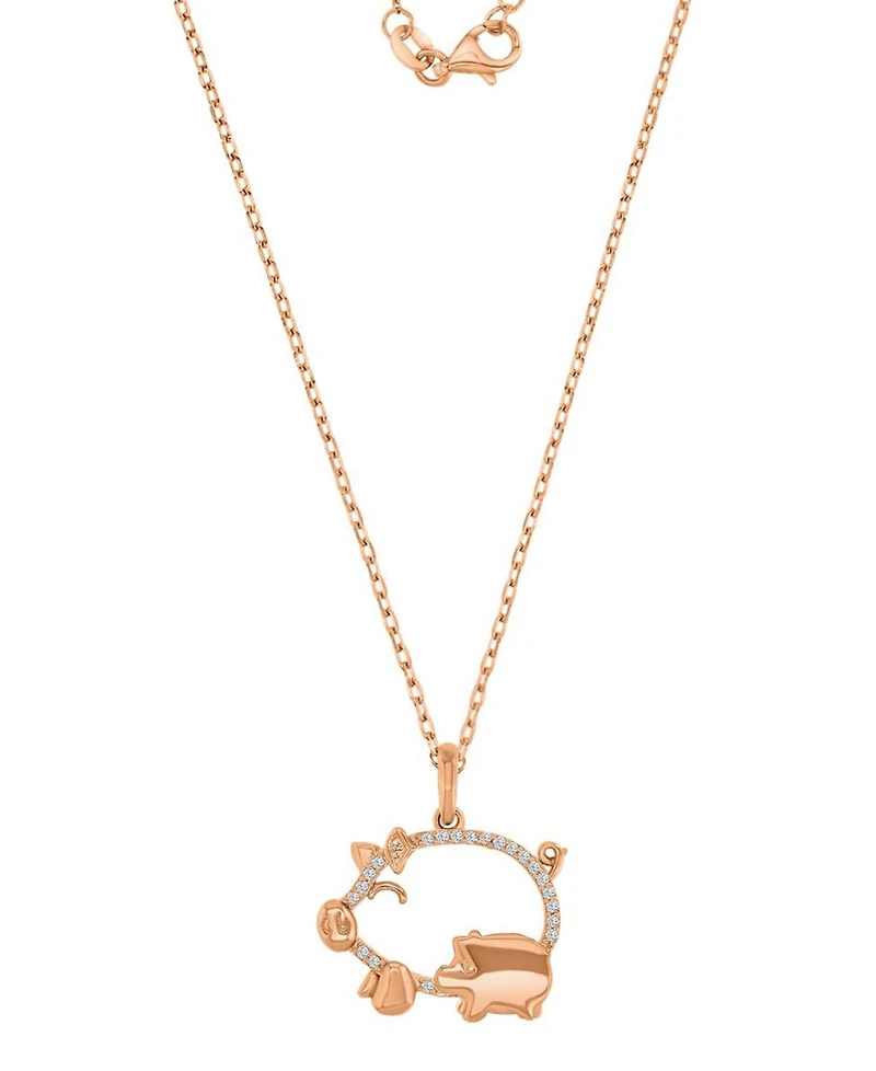 Macy's Created White Sapphire Mom and Baby Pigs Necklace in 14k Rose Gold Over Sterling Silver
