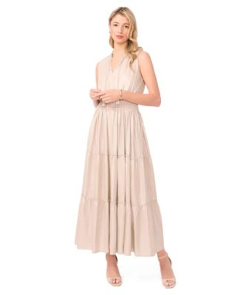 Vince Camuto Womens Linen Tiered Ruffle Maxi Dress