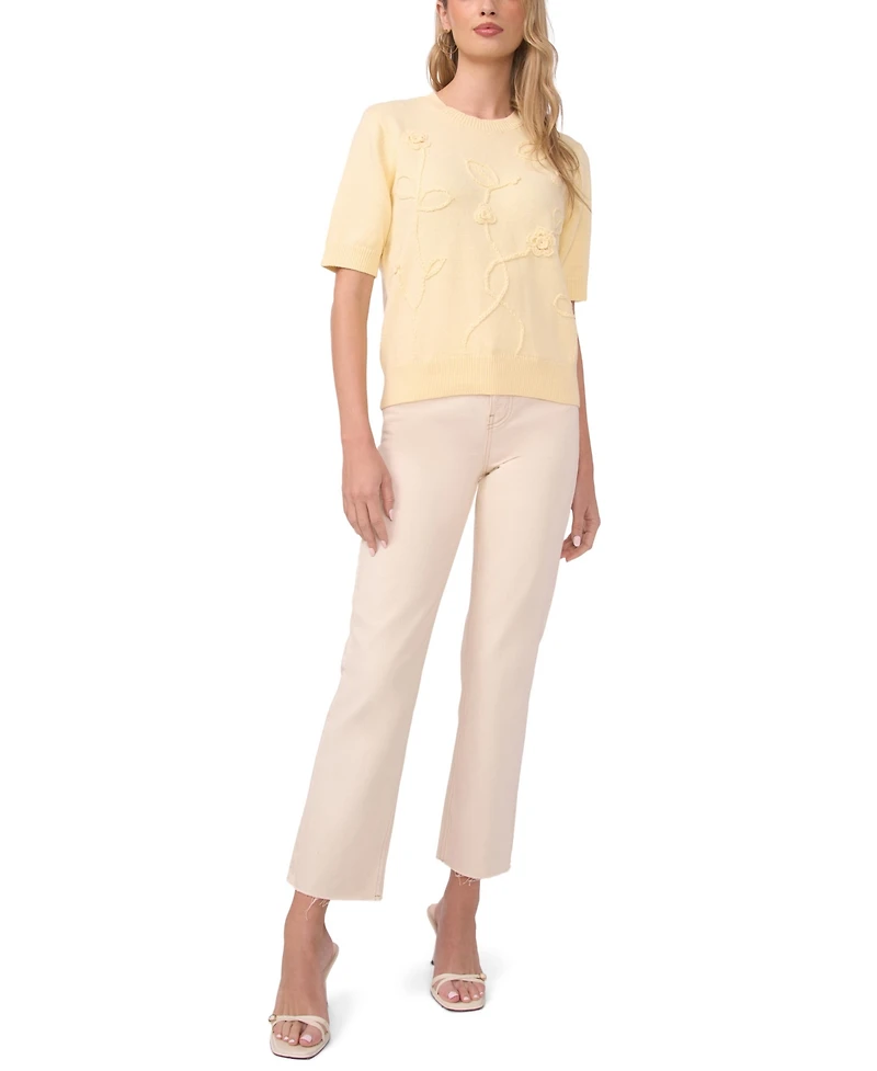 Vince Camuto Women's Short-Sleeve Floral Applique Sweater