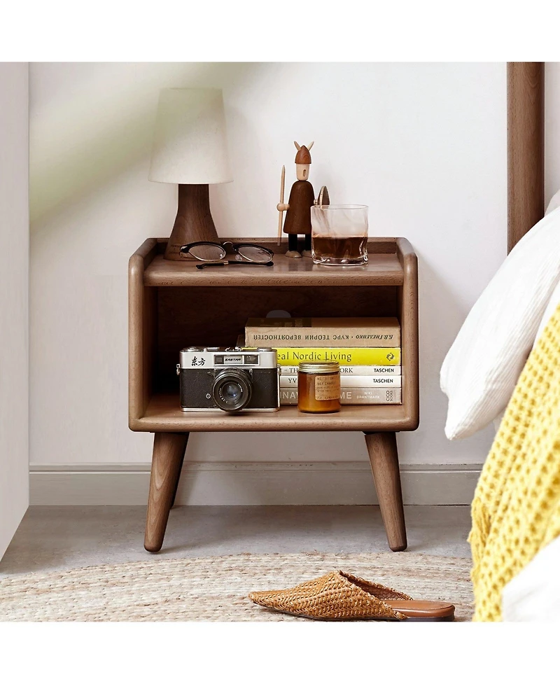 Boyel Living Modern Beech Nightstand with Open Storage & Cable Hole Bedside Cabinet