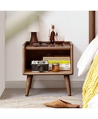 Boyel Living Modern Beech Nightstand with Open Storage & Cable Hole Bedside Cabinet