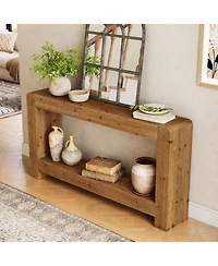 Tribesigns Solid Wood Console Table with Storage, 63-Inch Farmhouse Entryway Table, 2-Tier Narrow Sofa Console Behind Couch