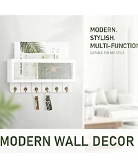 Yigii Rustic Key & Mail Holder with 6 Hooks - Sturdy Wood Steel, Space-Saving, Easy Install