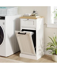 Ecooso Freestanding Tilt Out Laundry Cabinet with Removable Basket and Storage Organizer