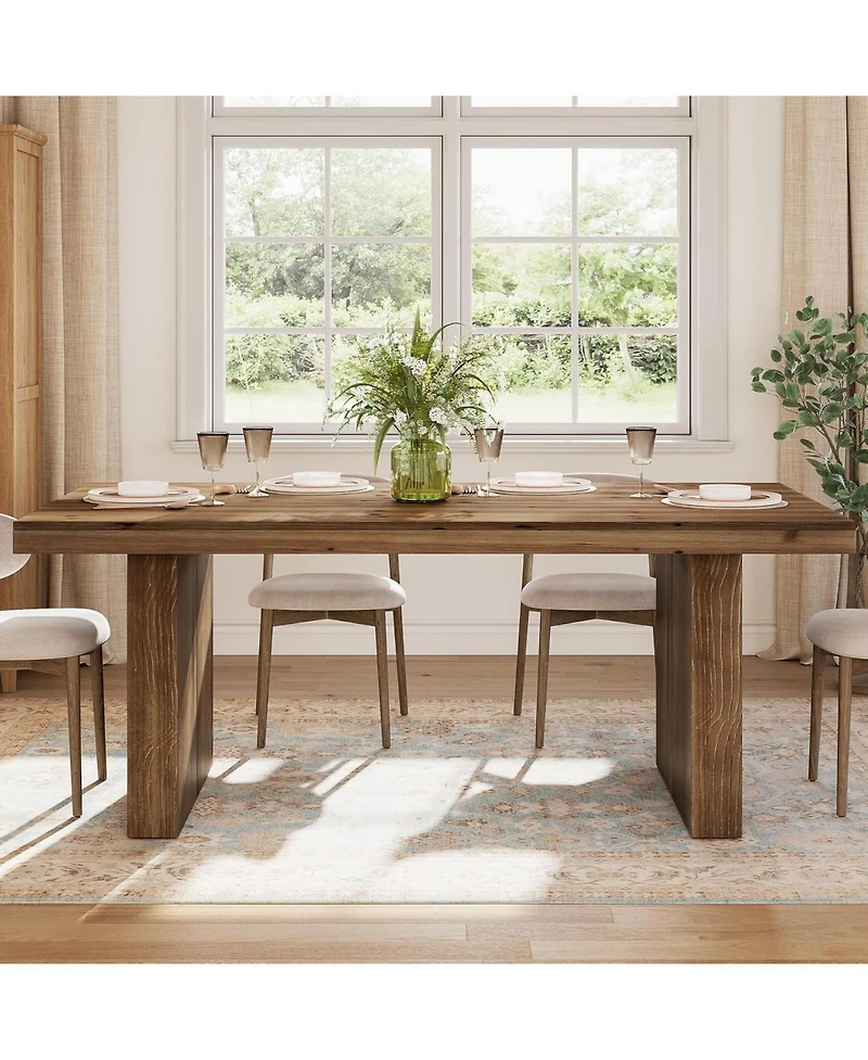 Tribesigns 63" Solid Wood Heavy Duty Wooden Legs Dining Table