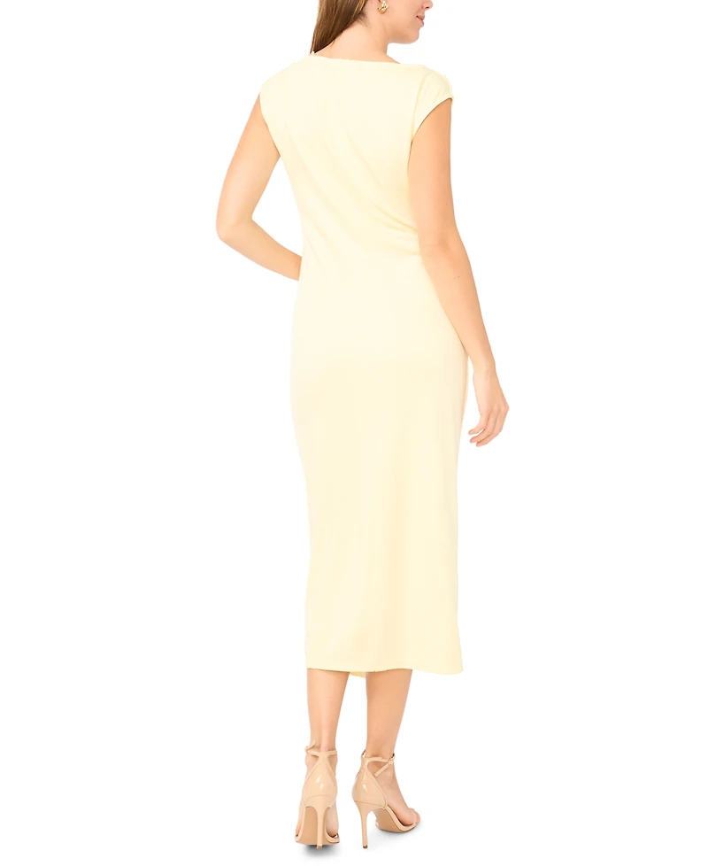 Msk Women's Sleeveless Boat-Neck Ponte-Knot Wrap Midi Dress