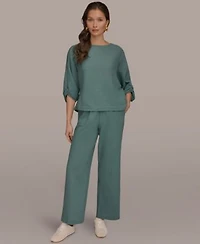 Donna Karan Weekend Womens Boat Neck Blouse Mid Rise Side Seam Pants