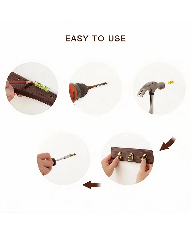 Yigii North American Walnut Decorative Wall Coat Rack with Brass Hooks