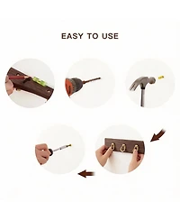 Yigii North American Walnut Decorative Wall Coat Rack with Brass Hooks