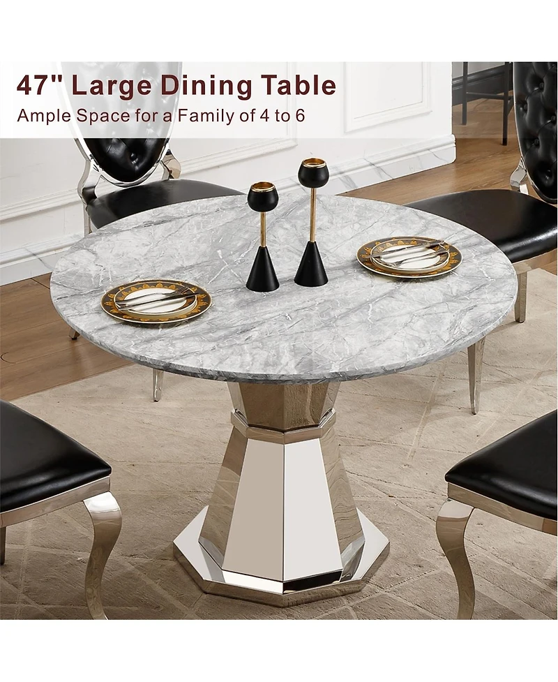 Streamdale Furniture Round Marble Dining Table with Stainless Steel Base
