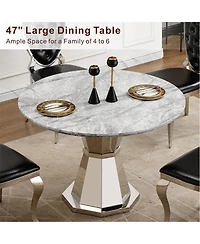 Streamdale Furniture Round Marble Dining Table with Stainless Steel Base