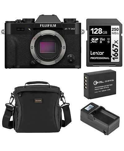 Fujifilm X-T30 Iii Mirrorless Camera, Black with Np-W126 Lithium-Ion Battery Pack, Compact Smart Charger Base, Smart Charger Plate, 1667x 128GB Uhs-ii