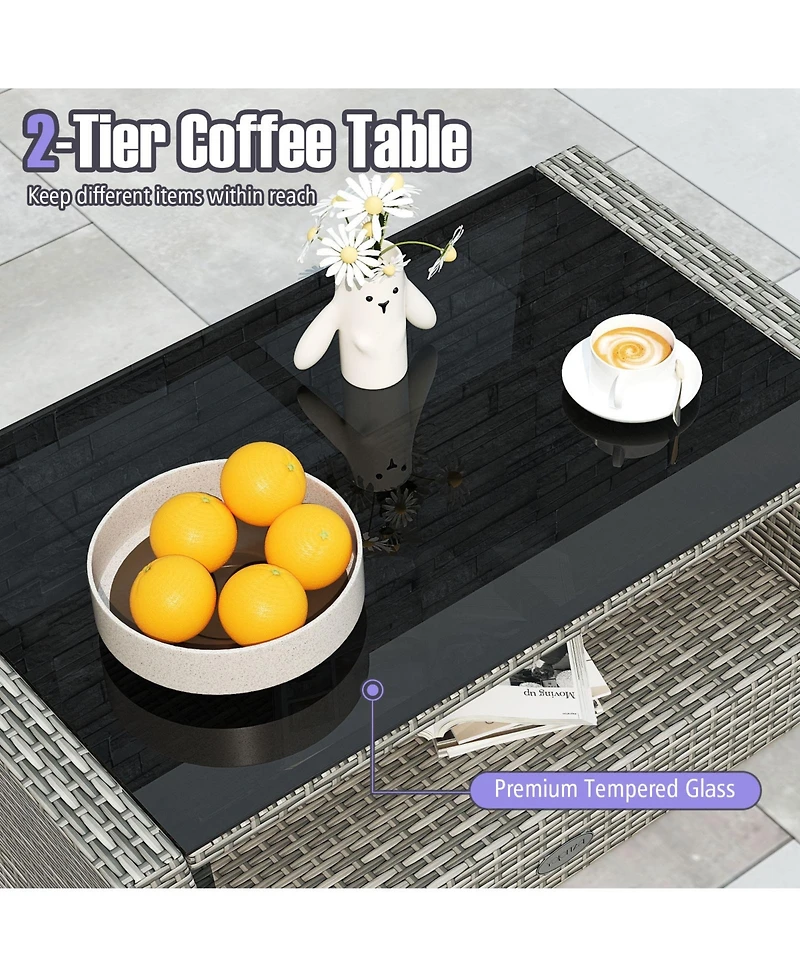 Gymax Set Of 4 Patio Furniture Set w/ 2 Rattan Chairs Loveseat Coffee Table Cushions