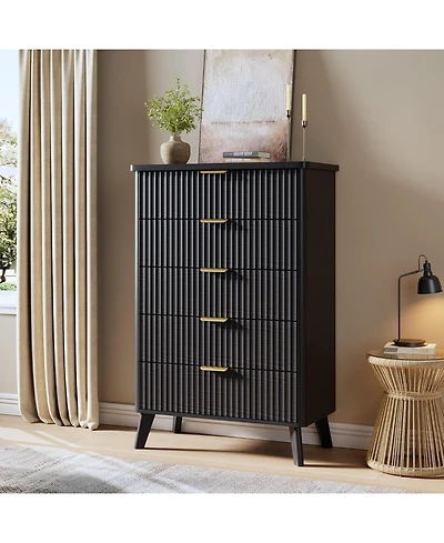 gaomon Fluted Dresser for Bedroom with 5 Deep Drawers, 47.2 in Tall Chest of Drawers, Curved Profile Design, Modern Wooden Dresser