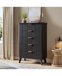 gaomon Fluted Dresser for Bedroom with 5 Deep Drawers, 47.2 in Tall Chest of Drawers, Curved Profile Design, Modern Wooden Dresser