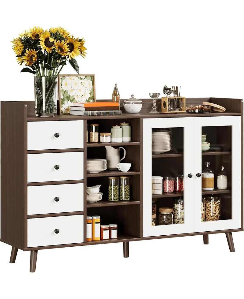 gaomon Sideboard Buffet Cabinet, 55" Kitchen Storage Cupboard with Drawer & Doors, Freestanding Pantry Tall Coffee Bar Table Adjust