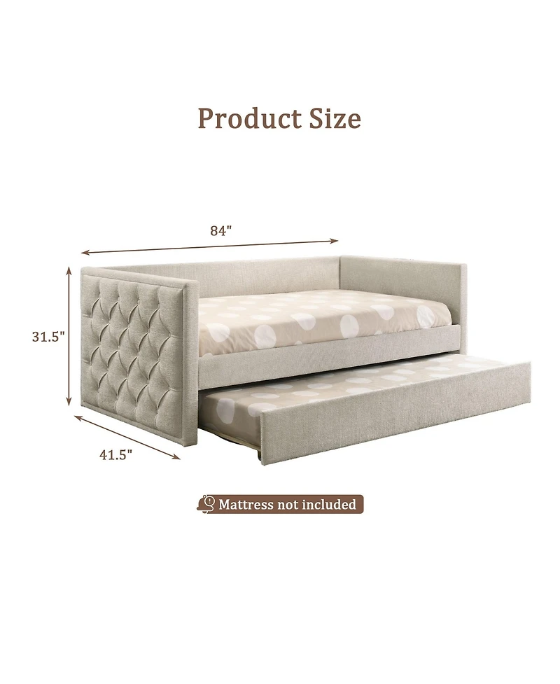 Clihome Modern Upholstered Trundle Daybed with Diamond Button Tufting