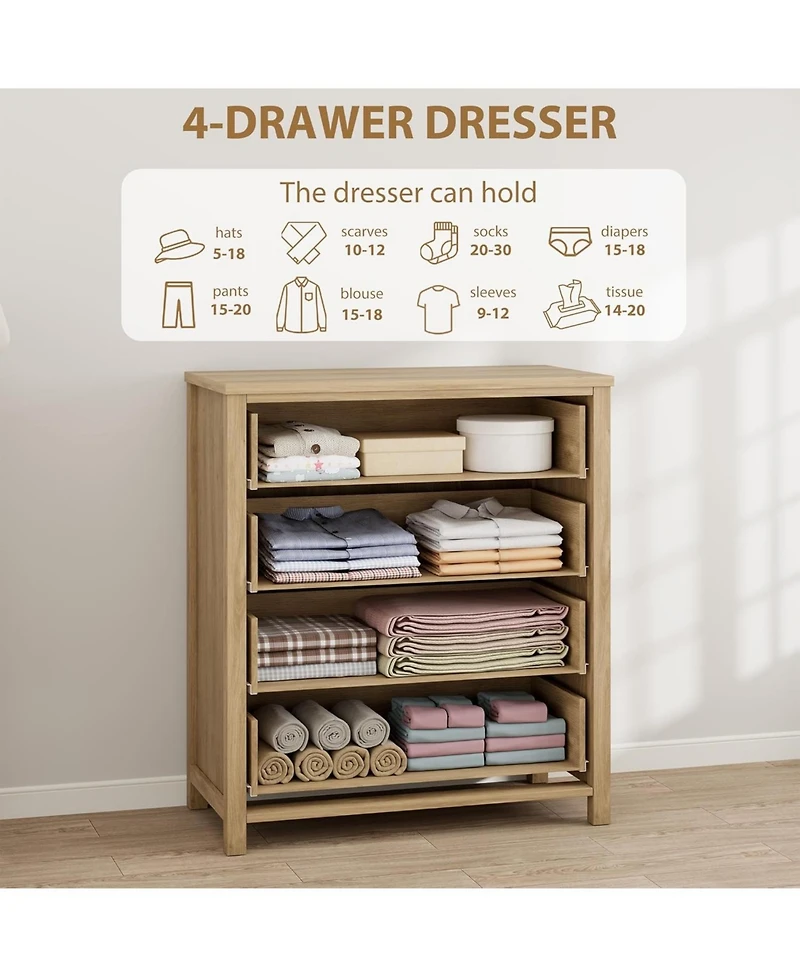 gaomon Dresser for Bedroom Rattan Chest of Dressers 37 in Tall Dresser for Closet with 4 Rattan Drawers Boho Nightstand Large Clothes Storage Cabinet