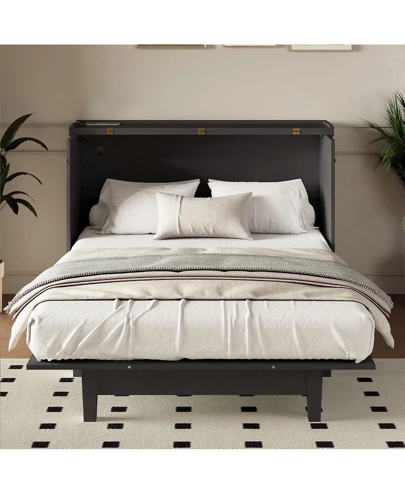 Streamdale Furniture Solid Pine Wood Murphy Bed Chest with Charging Station, Queen