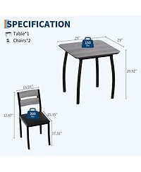 gaomon 3 Piece Dining Table Set for 2, Small Kitchen with 2 Upholstered Chairs and Metal Frame & Wood Tabletop