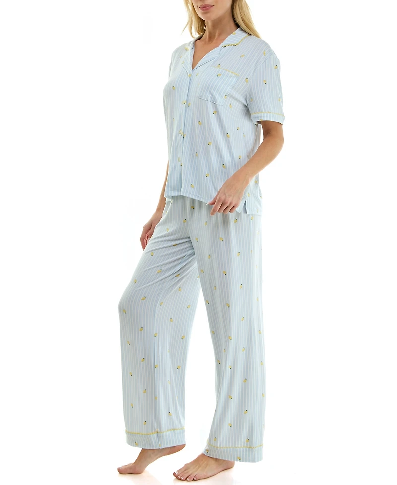 Jaclyn Intimates Women's Notch Collared Top and Pajama Pants, 2-Piece Set