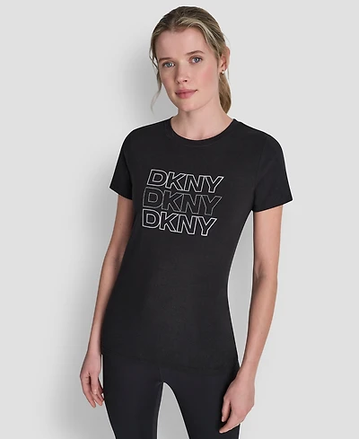 Dkny Sport Women's Triple Rhinestone Foil Logo T-Shirt