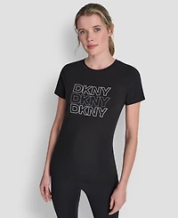Dkny Sport Women's Triple Rhinestone Foil Logo T-Shirt