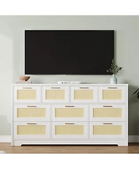 gaomon Rattan Dresser with 10 Drawers, Wide Storage Chest with Tabletop