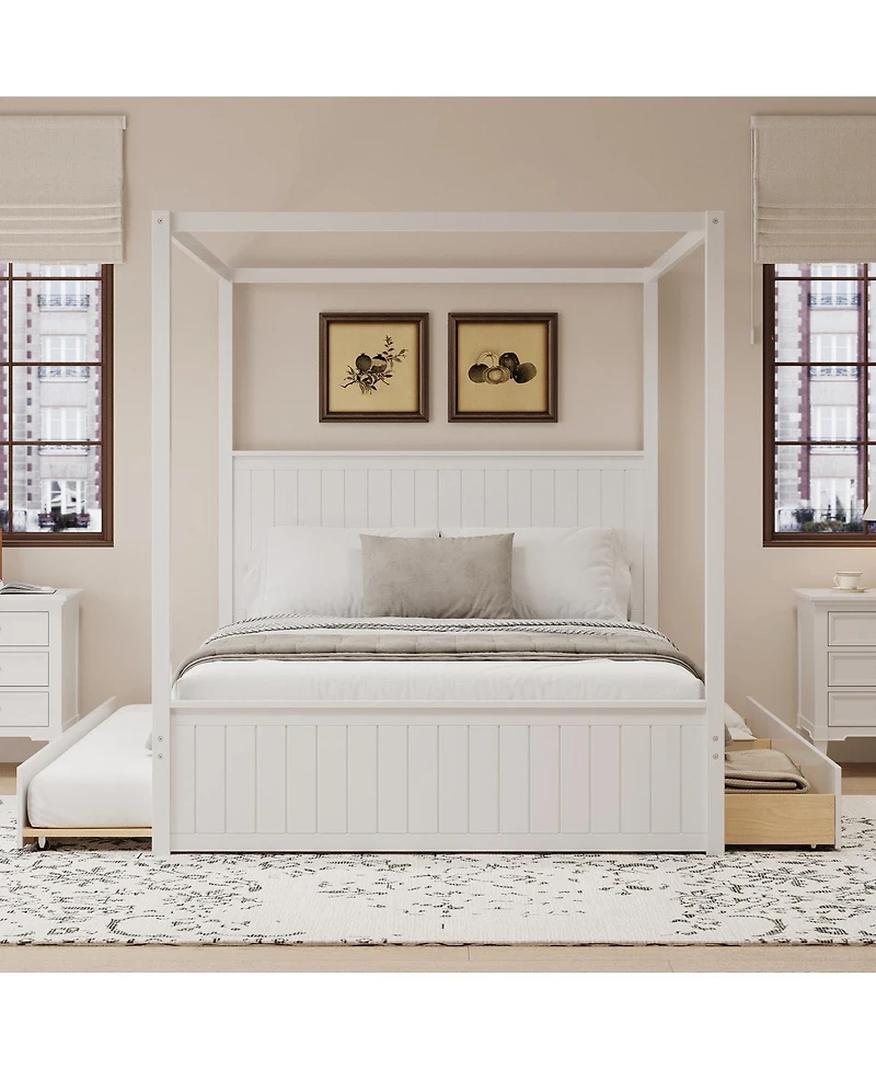 Streamdale Furniture Streamdale Modern Queen Size Canopy Platform Bed with Trundle and Three Storage Drawers