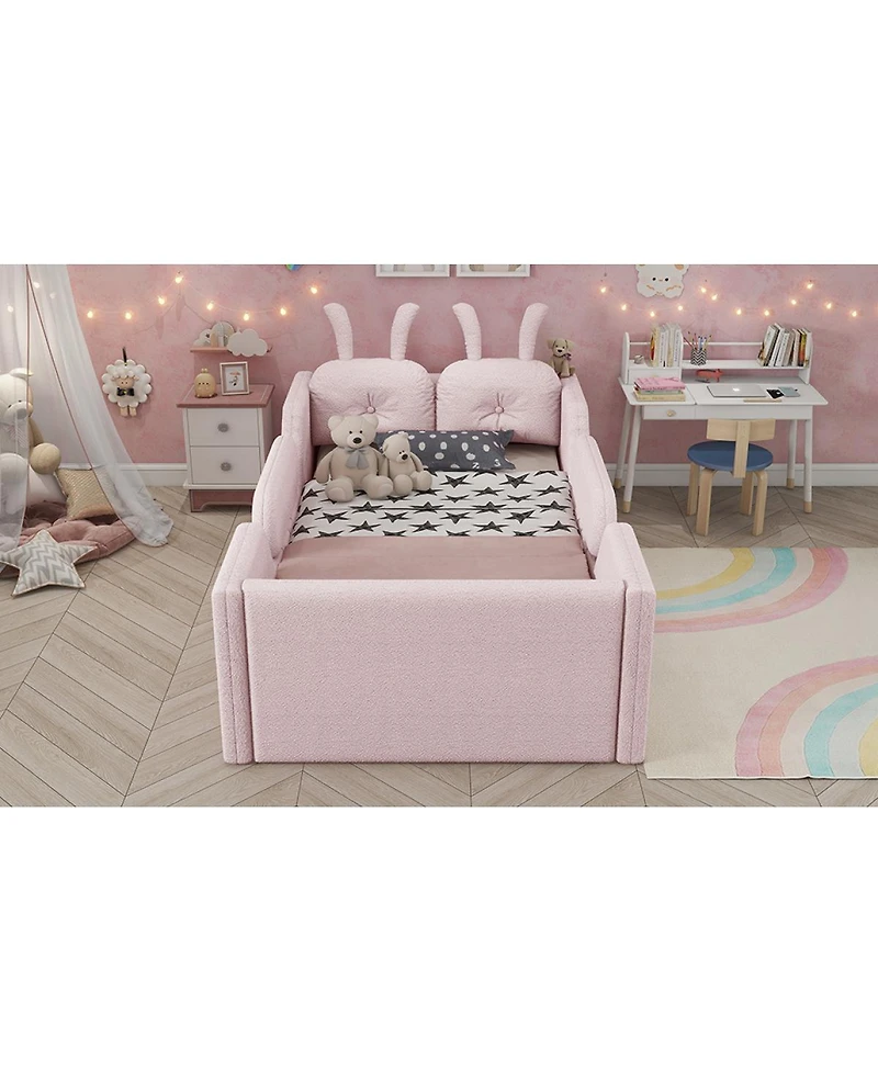 Streamdale Furniture Twin Upholstered Platform Bed with Rabbit Cushion & Removable Rails