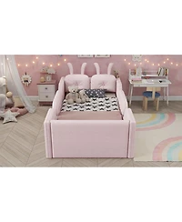 Streamdale Furniture Twin Upholstered Platform Bed with Rabbit Cushion & Removable Rails