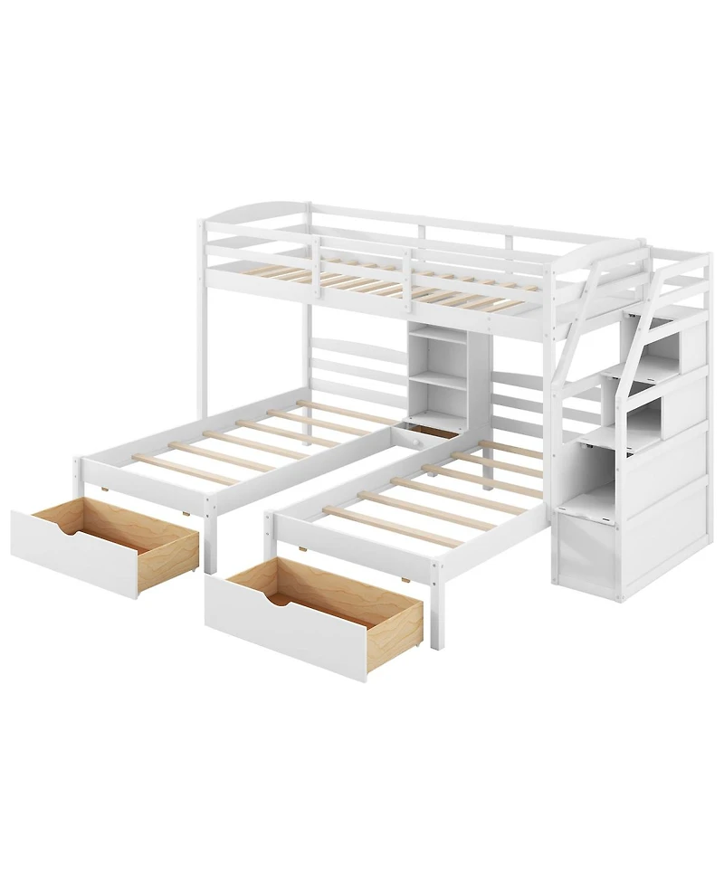 Streamdale Furniture Streamdale Twin/Twin/Twin Triple Bunk Bed w/ Drawers, Stairs, Shelves