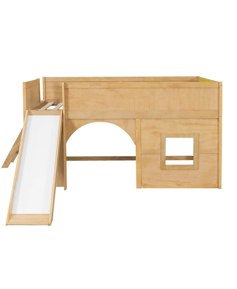 Streamdale Furniture Streamdale Full Size Wooden Low Loft Bed with Storage, Slide, Door & Window