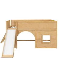 Streamdale Furniture Streamdale Full Size Wooden Low Loft Bed with Storage, Slide, Door & Window