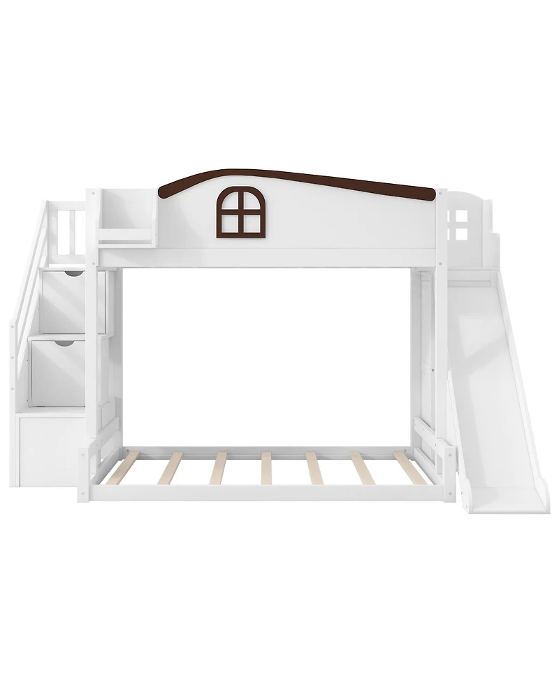 Streamdale Furniture Streamdale Twin over Full Bunk Bed w/Storage Stairs, Shelf, Slide, Wardrobe
