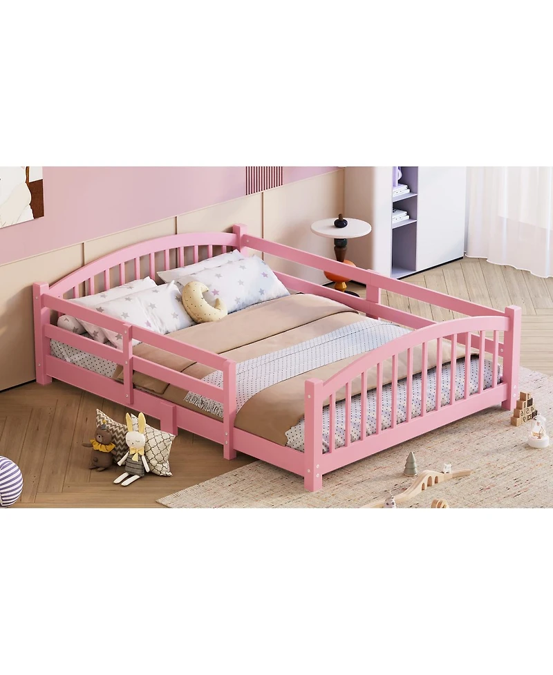 Streamdale Furniture Streamdale Montessori Floor Bed with Slats & Guardrails, Solid Wood