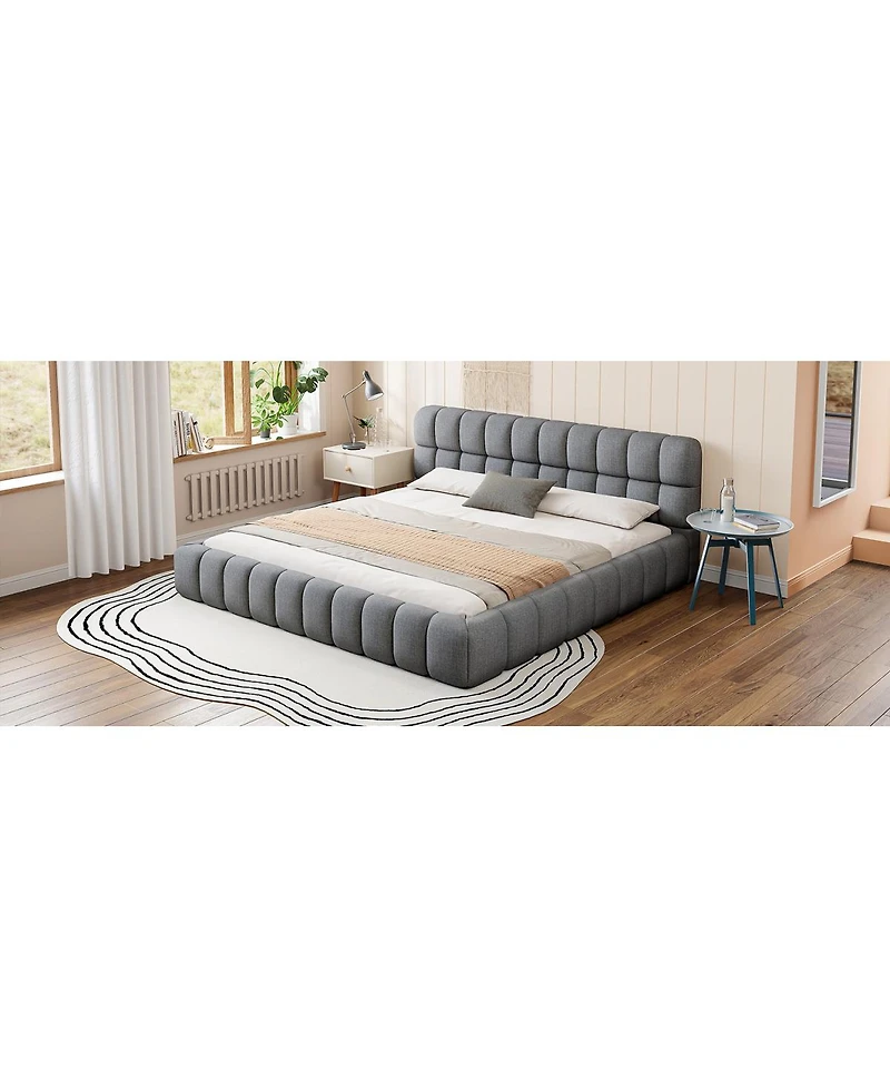 Streamdale Furniture Streamdale King Size Gray Upholstered Platform Bed with Solid Frame