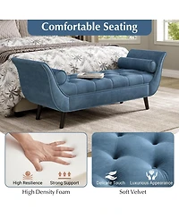 Streamdale Furniture Upholstered Velvet Bench with 2 Pillows and Rolled Arms