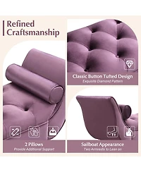 Streamdale Furniture Upholstered Velvet Tufted Ottoman Bench with Rolled Arms and 2 Pillows