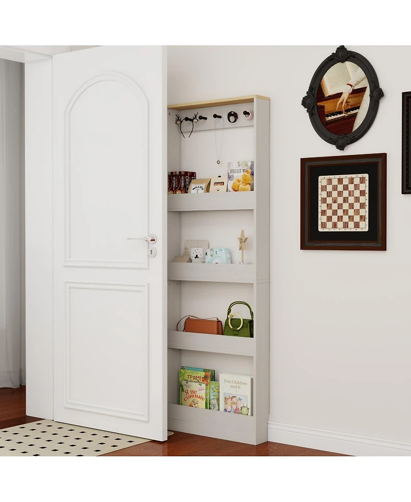 Streamdale Furniture Behind The Door 69" Bookcase with 4 Shelves, 5 Hooks