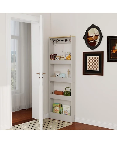 Streamdale Furniture Behind The Door 69" Bookcase with 4 Shelves, 5 Hooks