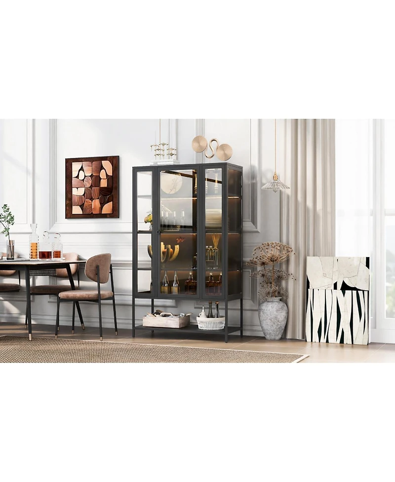 Streamdale Furniture Iron Display Cabinet with Glass Door and Led Lights