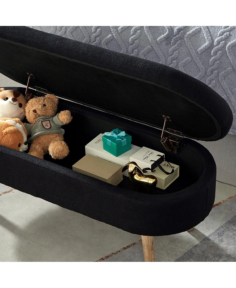 Streamdale Furniture Luxury Oval Boucle Storage Ottoman Bench with Wood Legs