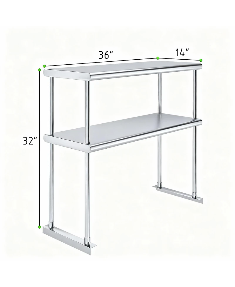 14" x 36" Double-Tier Stainless Steel Overshelf, 255 Lbs Capacity