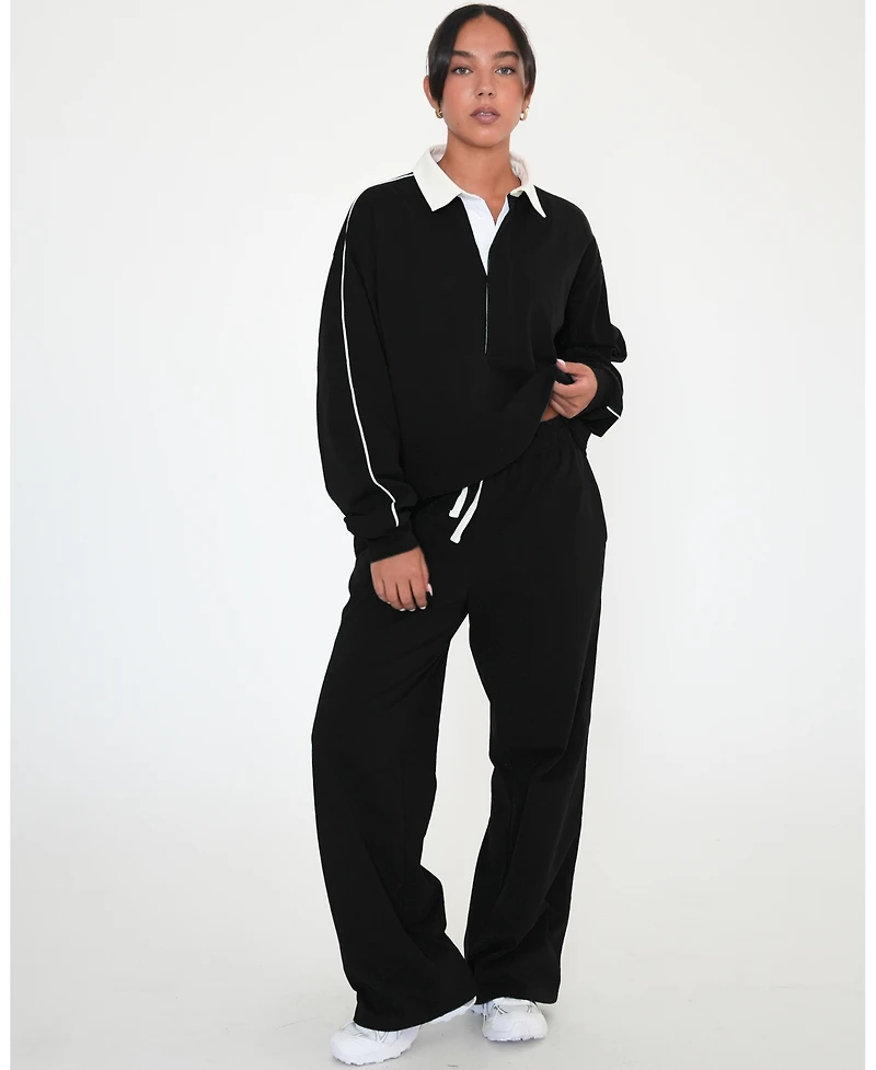 Rebody Active Women's Rugby Piping Relaxed Wide Leg Pant