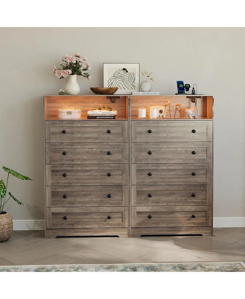 gaomon 5 Drawer Wooden Dresser for Bedroom Closet Bedside