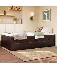 Streamdale Furniture Streamdale Twin Platform Bed with Trundle, 2 Drawers & Power Strip, Espresso