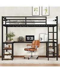 Streamdale Furniture Twin Xl Metal Loft Bed with Desk, Shelves, Ladder & Guardrails