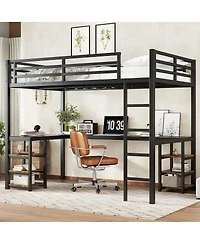 Streamdale Furniture Twin Xl Metal Loft Bed with Desk, Shelves, Ladder & Guardrails