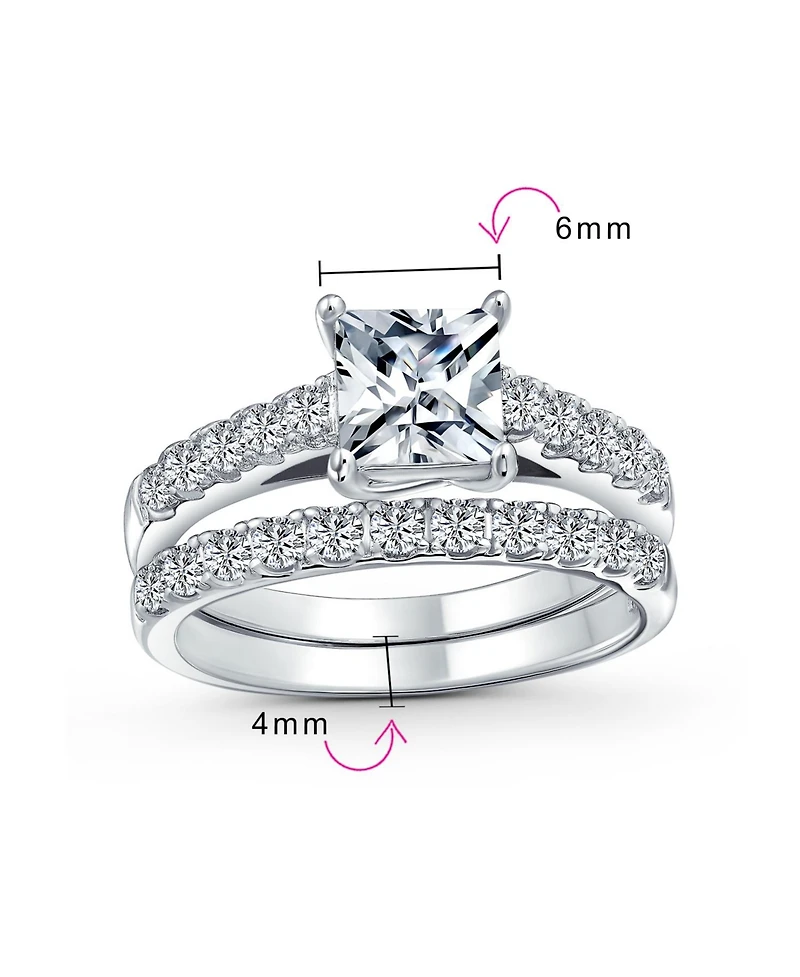 Bling Jewelry Classic 3CT Cubic Zirconia Cz Princess Cut Solitaire Ring Set Pave Band